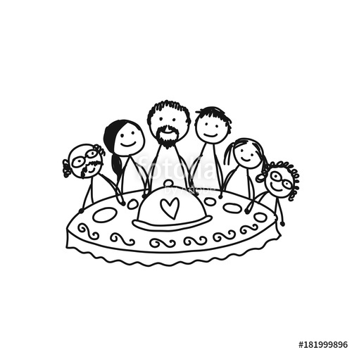 500x500 Family Together Have A Dinner. Sketch For Your Design Stock Image - Sketch Dinner