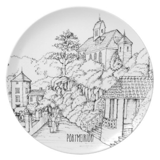 540x540 Portmeirion North Wales Pen And Ink Sketch Dinner Plate - Sketch Dinner