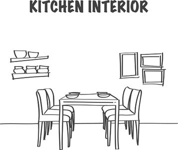 357x300 Sketch Of Kitchen Interior With Dinner Table Stock Vectors - Sketch Dinner