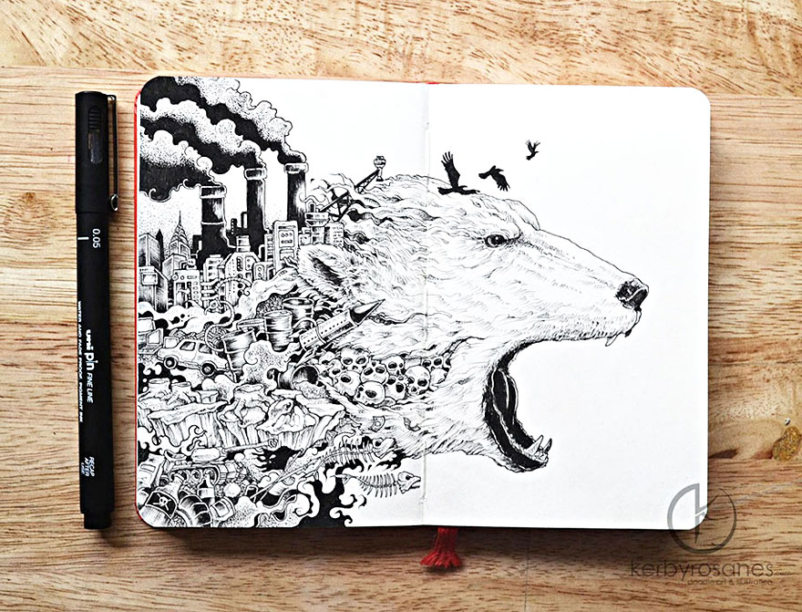 880x671 New Incredibly Detailed Pen Doodles By Kerby Rosanes Bored Panda - Sketch Doodle Art