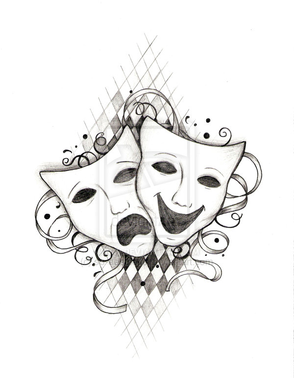 600x770 Nice Sketch Drama Mask Tattoo - Sketch Drama
