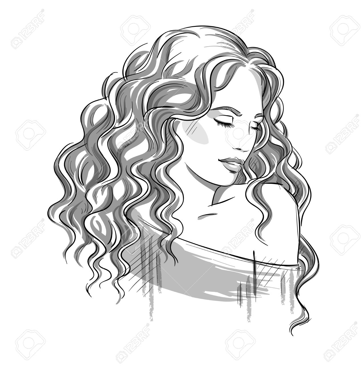 1272x1300 Drawing Of Curly Hair Sketches Of Girls With Curly Hair Sketch Of - Sketch Drawing Girl