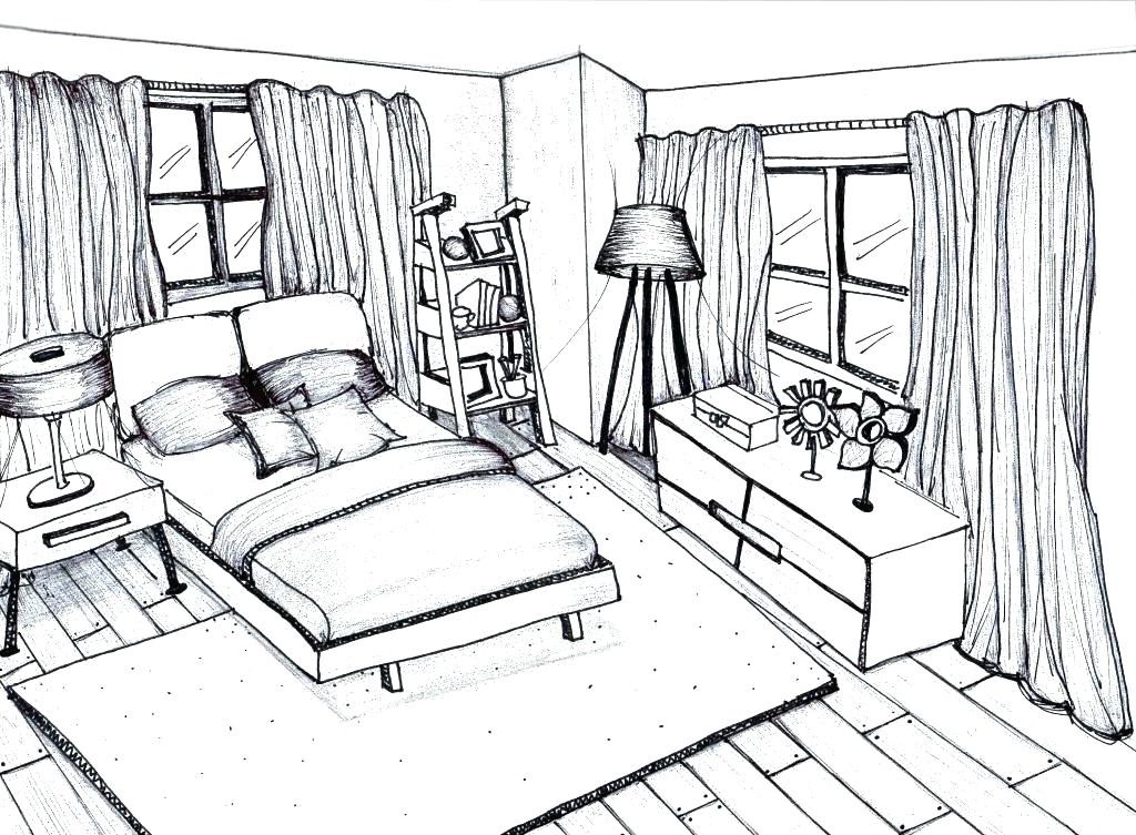 1024x753 Bedroom Drawings Bedroom Drawing House Drawing Pictures Bedroom - Sketch Drawing Tumblr