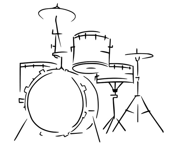 570x466 Drum Set Drummer Drum Hand Drawn Sketch Etsy - Sketch Drum