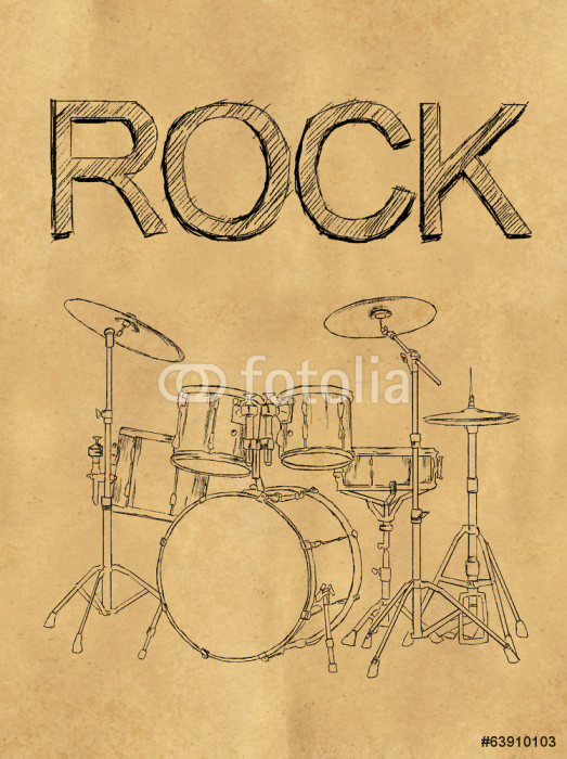523x700 Rock Drum Sketch On Paper Wall Mural We Live To Change - Sketch Drum