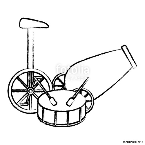500x500 Sketch Of Circus Carnival Design With Canon With Drum And - Sketch Drum