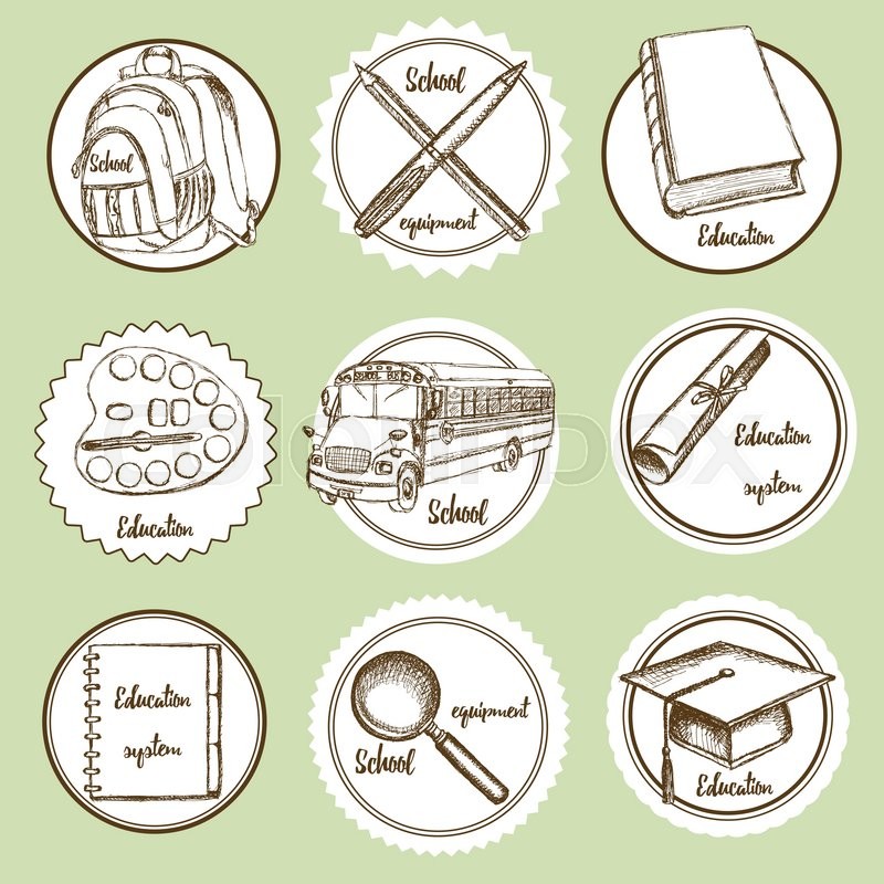 800x800 Sketch Education Logos In Vintage Style, Vector Stock Vector - Sketch Education
