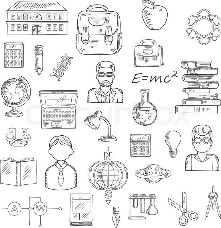 774x800 Back To School And Education Sketches With School Building, Books - Sketch Education