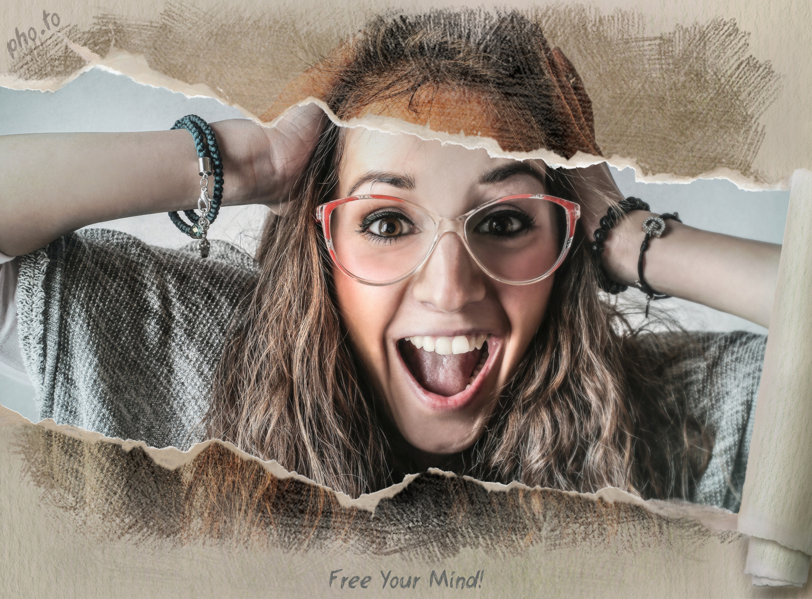 1627x1200 Pencil Vs Camera Effect. Color Pencil Sketch On Torn Paper - Sketch Effect Online