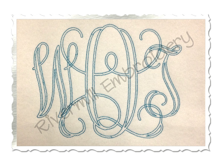 750x562 6 Inch Size Only Bean Stitch Intertwined Monogram Machine - Sketch Embroidery Font