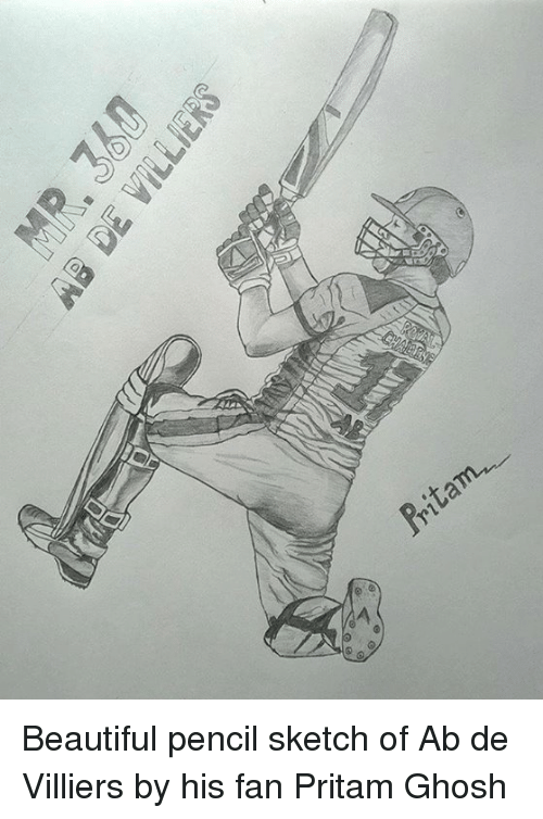 500x754 Pritam Beautiful Pencil Sketch Of Ab De Villiers By His Fan - Sketch Fan