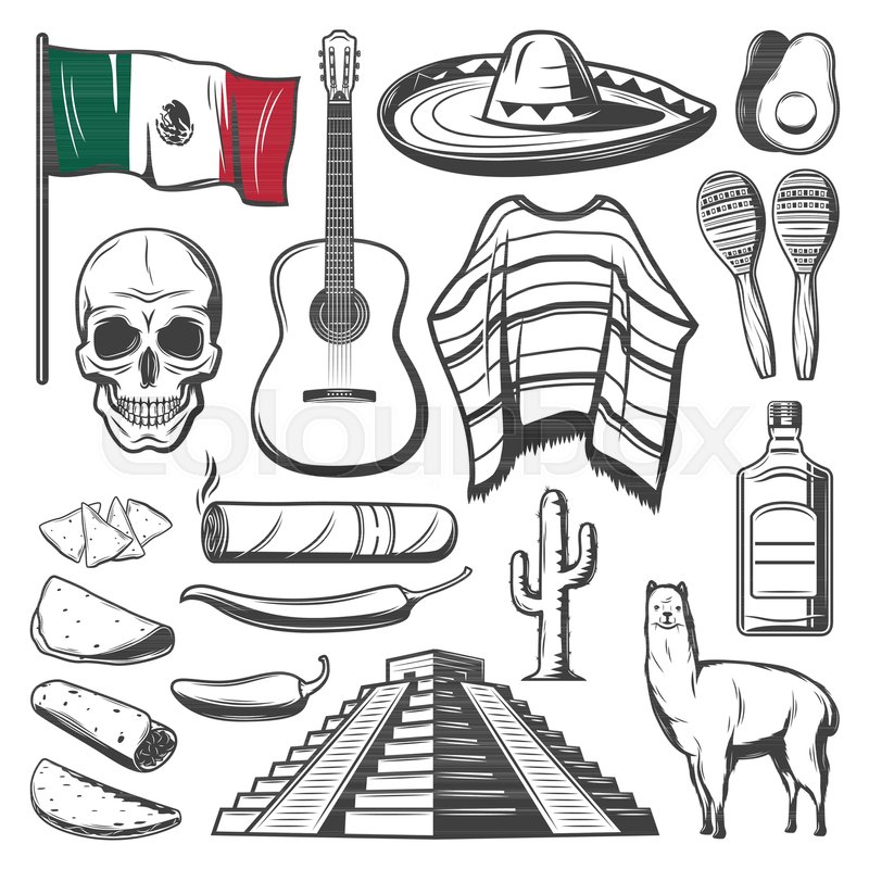 800x800 Cinco De Mayo Sketch Set Of Mexican Holiday Festive Symbols. Latin - Sketch Fiesta