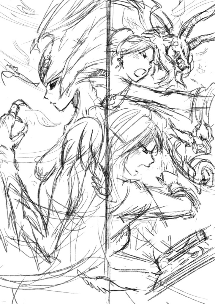 724x1024 Hel Norsk Blog Entry `garuda Fight Artwork Sketch` Final Fantasy - Sketch Fight
