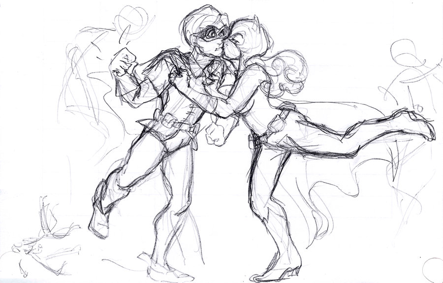 900x575 Mid Fight Smooch Sketch By Artistefish - Sketch Fight