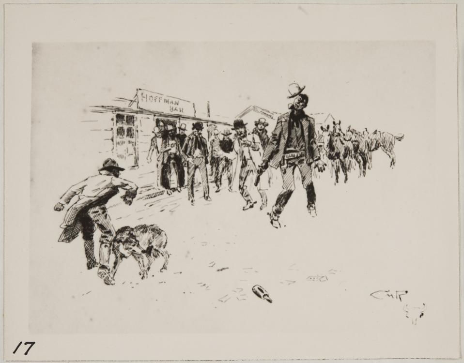 958x750 Sketch Of A Fight In Street Of Western Town Unknown - Sketch Fight