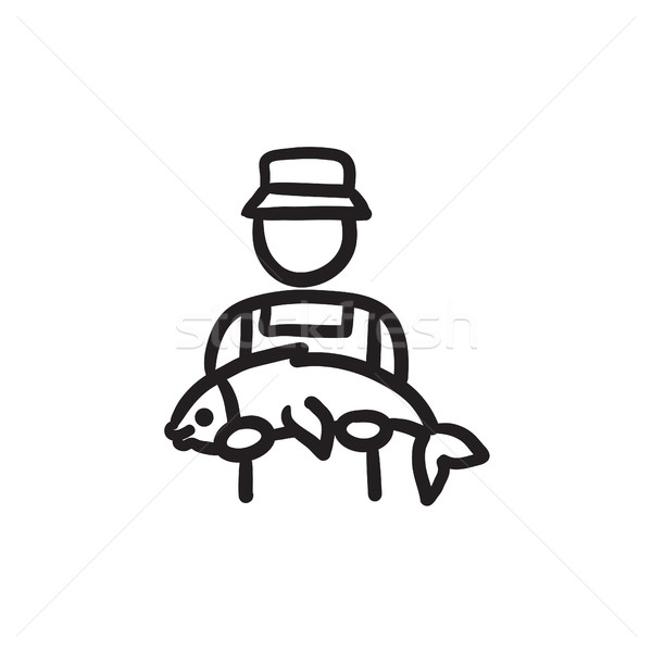 600x600 Fisherman With Big Fish Sketch Icon. Vector Illustration Andrei - Sketch Fisherman