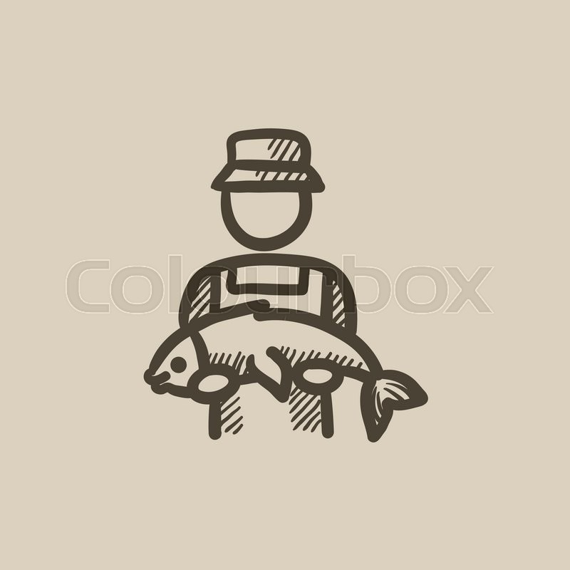 800x800 Fisherman With Big Fish Vector Sketch Icon Isolated On Background - Sketch Fisherman