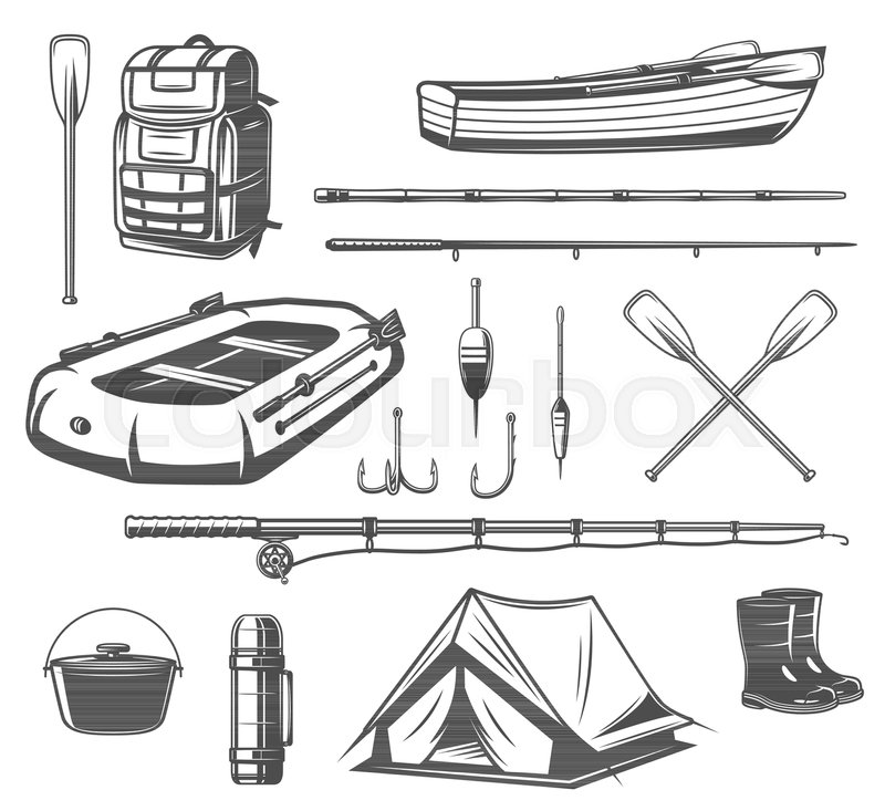 800x733 Fishing Sport Equipment Sketch Set Of Fisherman Tackle And Tool - Sketch Fisherman