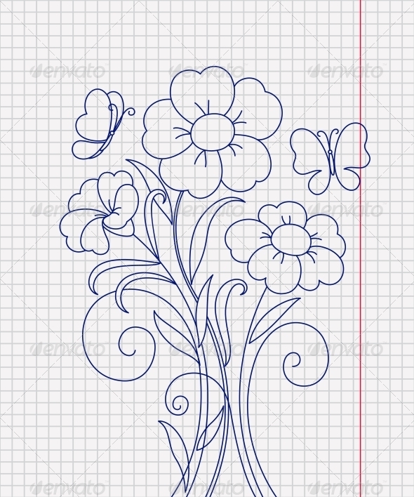 590x708 Kidstyle Flower Sketch On The Paper Sheet By Allaya Graphicriver - Sketch Flower Pictures