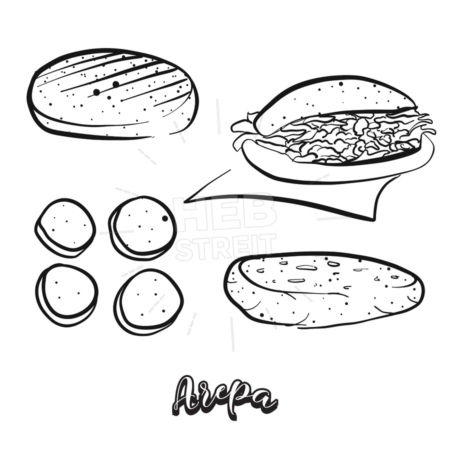900x900 Hand Drawn Sketch Of Arepa Food Hebstreits - Sketch Food