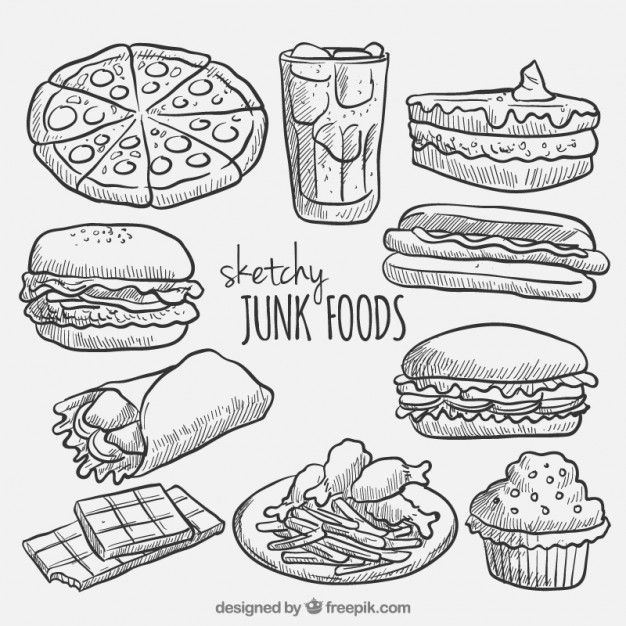 626x626 Sketches Fast Food Collection Vector Free Download - Sketch Food