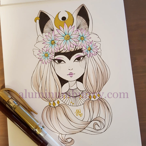 600x600 Flower Cat Girl Sketch Aluminum Bunny Art Of Joanna Nagy - Sketch For Girl