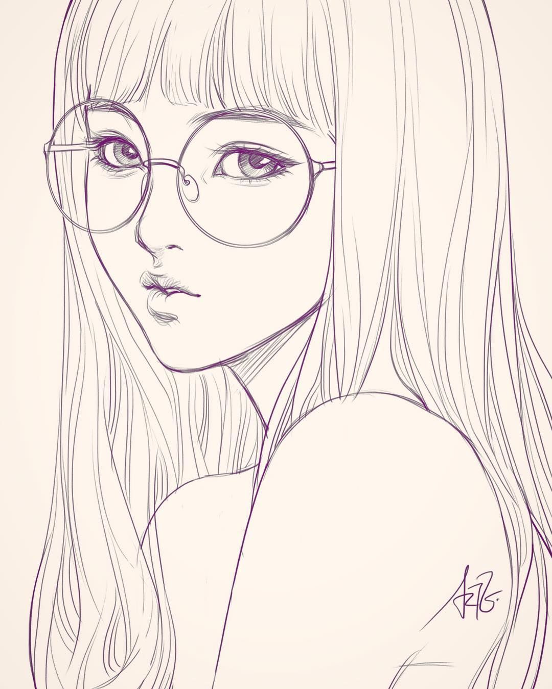 1080x1349 Last Sketch Of Girl With Glasses. Having Bad Backache It Hurts - Sketch For Girl