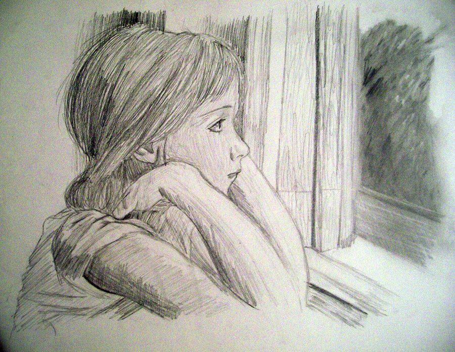 900x696 Depressed Girl Drawing, Pencil, Sketch, Colorful, Realistic Art - Sketch For Girl