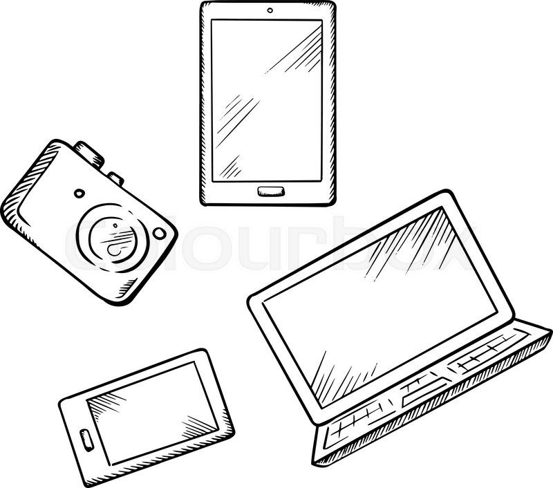 800x706 Sketch Of Modern Smartphone, Tablet Pc, Laptop And Digital Photo - Sketch For Pc