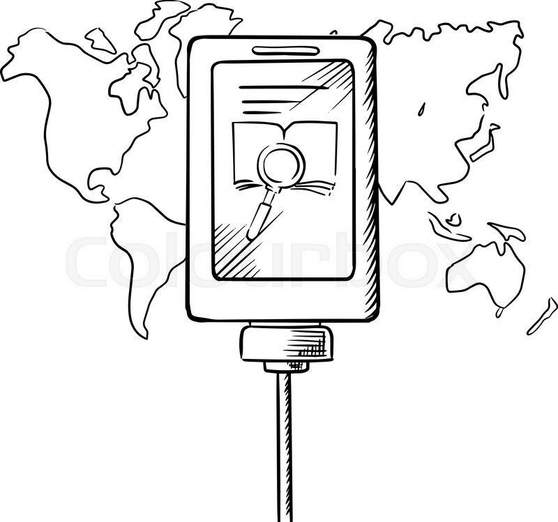800x749 Tablet Pc Icon With Magnifying Glass On A Display With World Map - Sketch For Pc