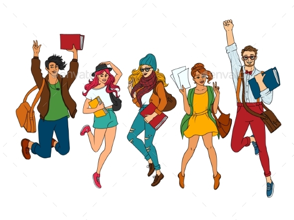 590x442 Vector Sketch Young Teen Students Jumping Set By Sabelskaya - Sketch For Students