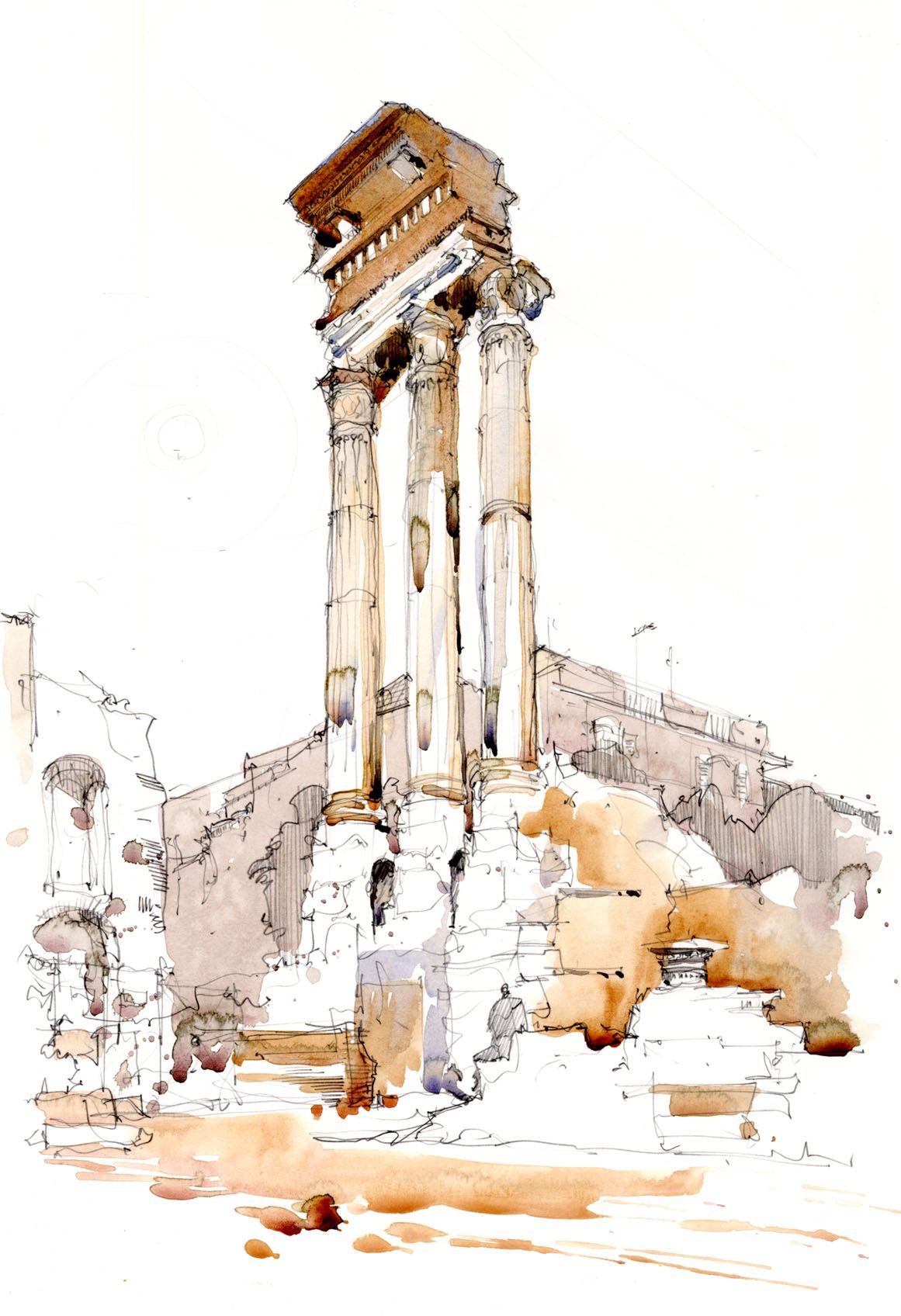 1161x1696 Watercolour Sketch Of Column In The Forum, Rome, Italy Www - Sketch Forum