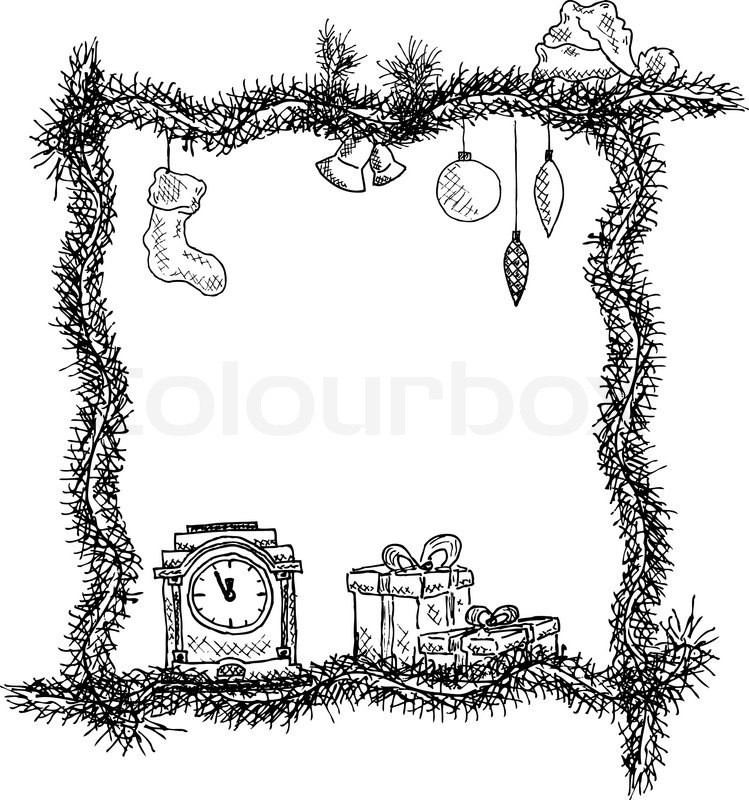 749x800 Sketch Christmas Frame, Vector Illustration, Eps10 Stock Vector - Sketch Frame