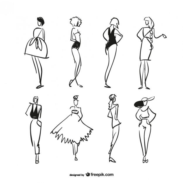 626x626 Sketched Fashion Models Collection Vector Free Download - Sketch Free