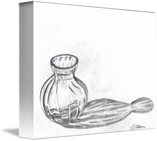 650x585 Reflection Glass Vase Pencil Sketch By Linda Allan - Sketch Glass