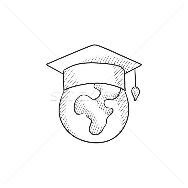 600x600 Globe In Graduation Cap Sketch Icon. Vector Illustration Andrei - Sketch Globe