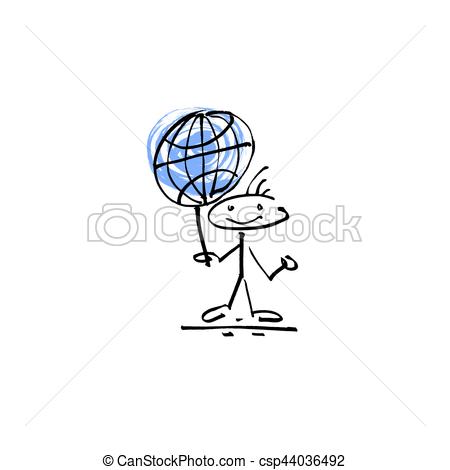 450x470 Hand Drawing Sketch Human Smile Stick Figure Globe Sign, Unique - Sketch Globe