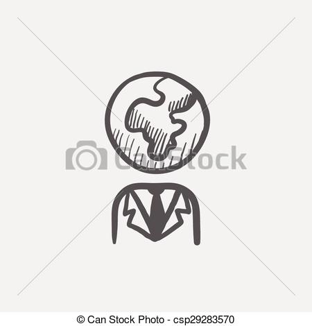 450x470 Human With Globe Head Sketch Icon For Web And Mobile. Hand Drawn - Sketch Globe