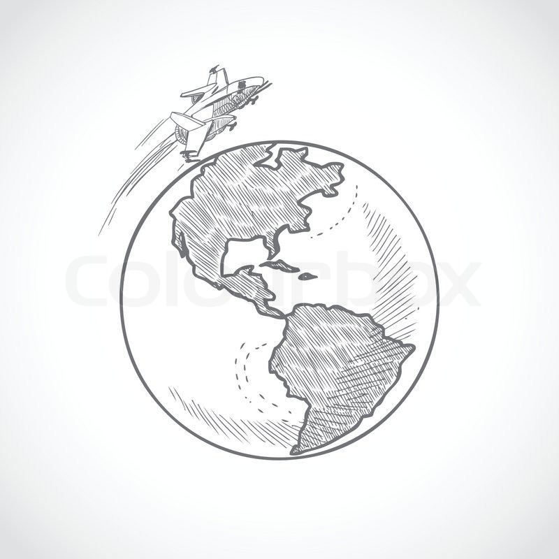 800x800 Aircraft Space Vehicle Flying Around The Globe Sketch Icon - Sketch Globe