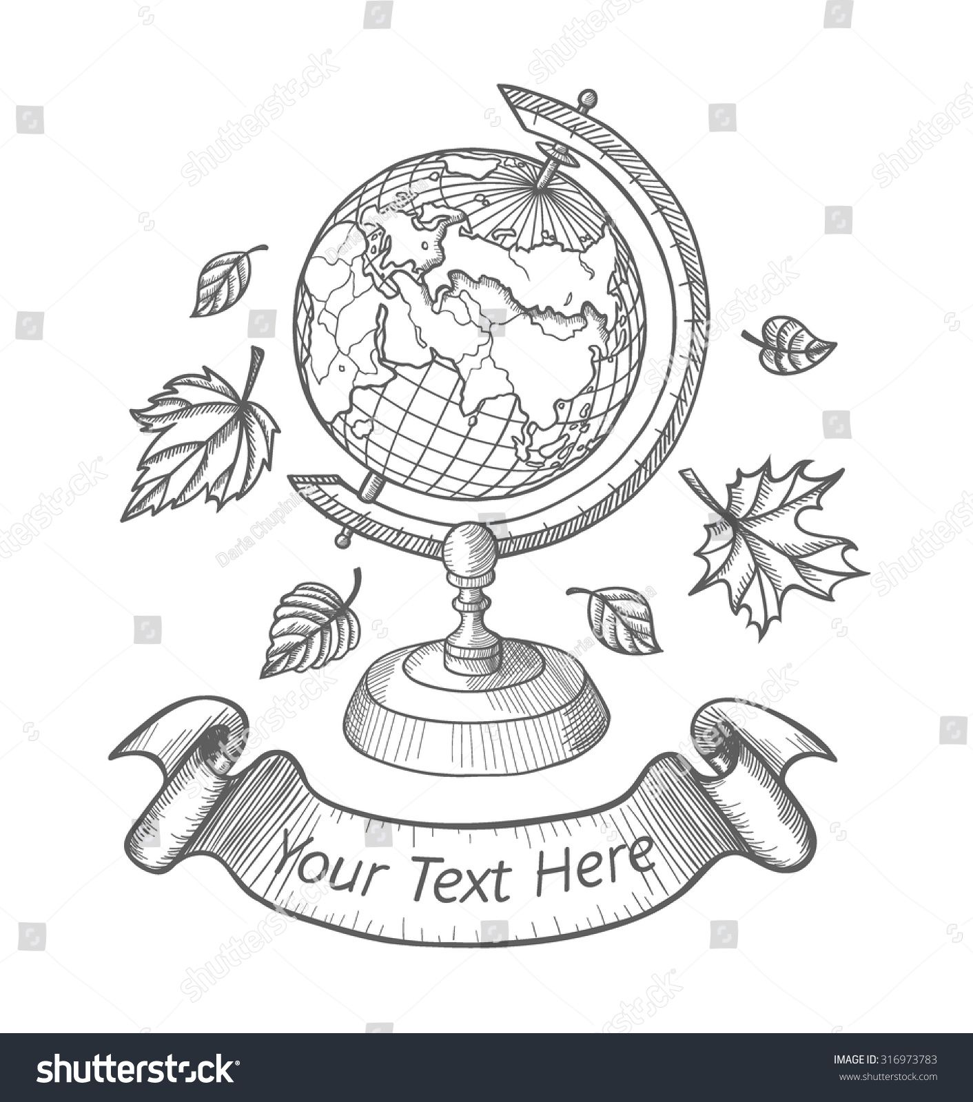 1412x1600 Retro Vector Doodle Of A World Globe Stand. Autumn Doodle Icons - Sketch Globe