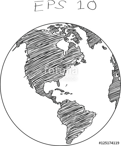 414x500 World Map Globe Vector Line Sketch Up Illustrator, Eps 10. Stock - Sketch Globe