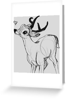 277x415 Bambi Sketch Greeting Cards By Blueskywolf Redbubble - Sketch Greeting Cards