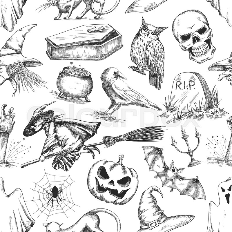 800x800 Halloween Pattern Of Doodle Sketch Symbols And Characters For - Sketch Halloween
