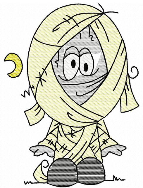 489x640 Kid Mummy Sketch Embroidery Design - Sketch Halloween