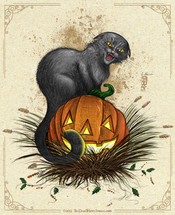 585x720 The Pumpkin Guardian Kitty! (Halloween Sketch - Sketch Halloween