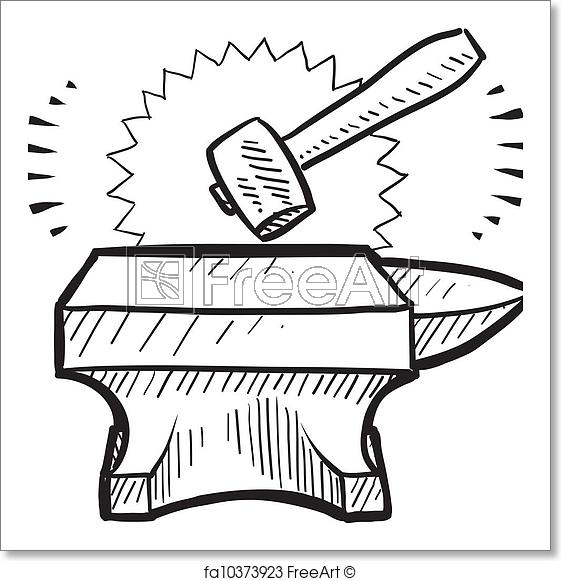 561x581 Free Art Print Of Hammer And Anvil Sketch. Doodle Style Hammer And - Sketch Hammer