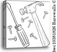 196x179 Canvas Print Of Hammer And Screwdriver Sketch Barewalls Posters - Sketch Hammer