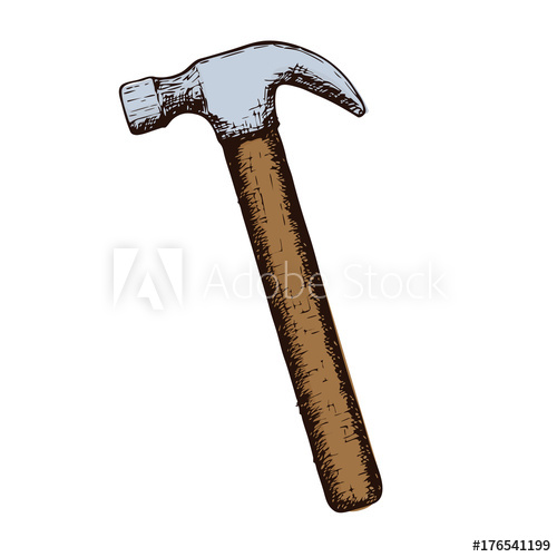 500x500 Claw Hammer On White Background, Colorful Sketch Illustration Of - Sketch Hammer