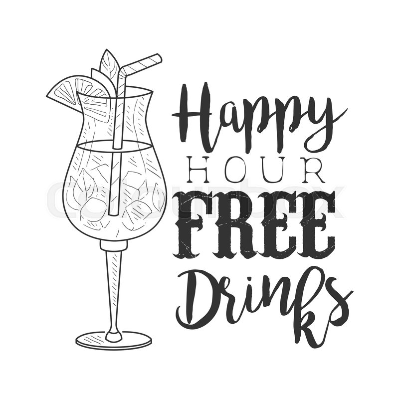 800x800 Bar Happy Hour Promotion Sign Design Template Hand Drawn Hipster - Sketch Happy