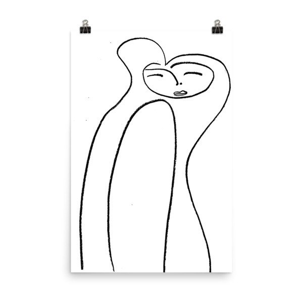 600x600 Custom Art Print Happy Woman Line Drawing - Sketch Happy